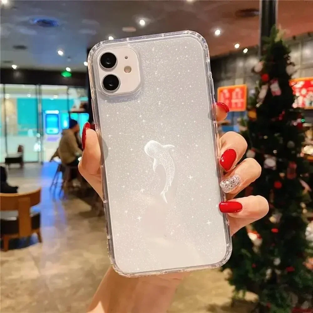 Apple iPhone 16 Pro/Max Clear Glitter Dolphi phone case